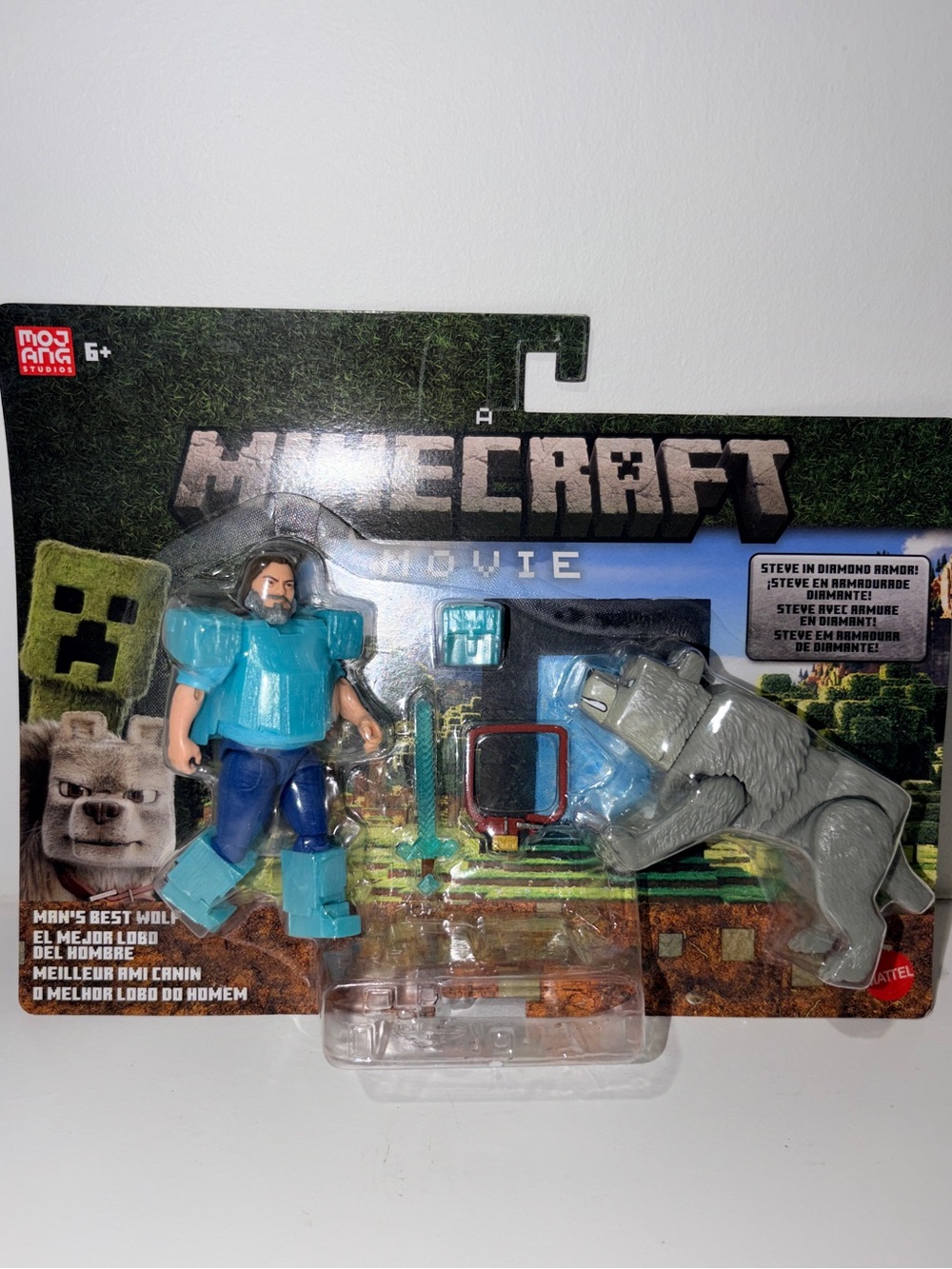 Mattel Minecraft Steve and Wolf Action Figure - Blue and Gray